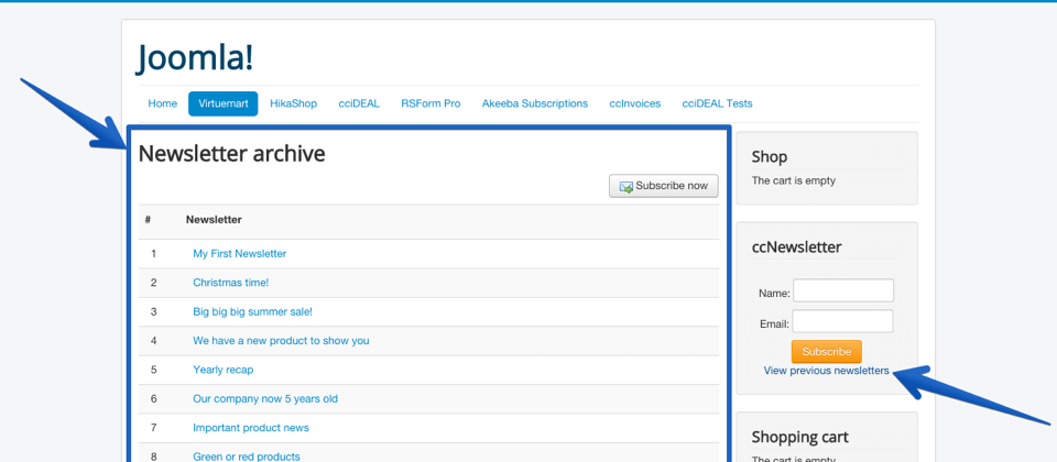 Newsletter archive for your Joomla! website