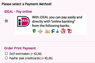 Example of Payment Method Page with cciDEAL in Virtuemart