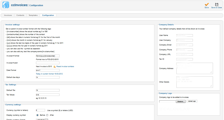 ccInvoices Configuration