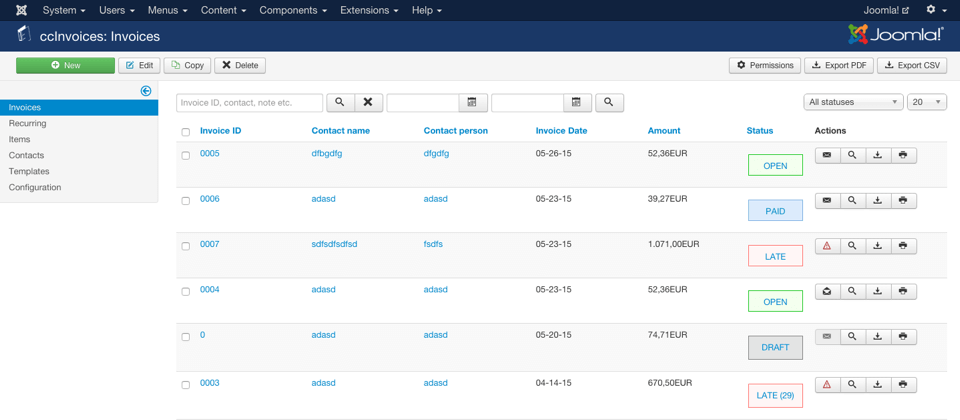 Joomla! invoice extension