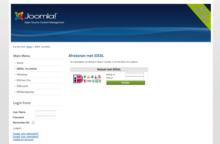iDEAL payment via Joomla! articles