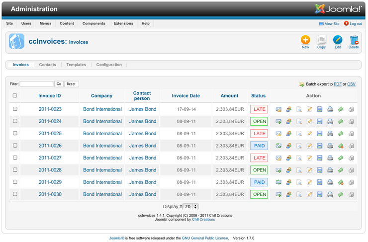 Invoicing system for Joomla! 1.6 1.7 2.5