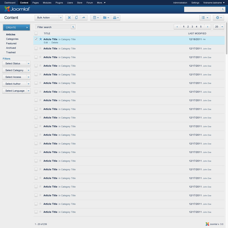 Joomla! 3.0 Administrator concept