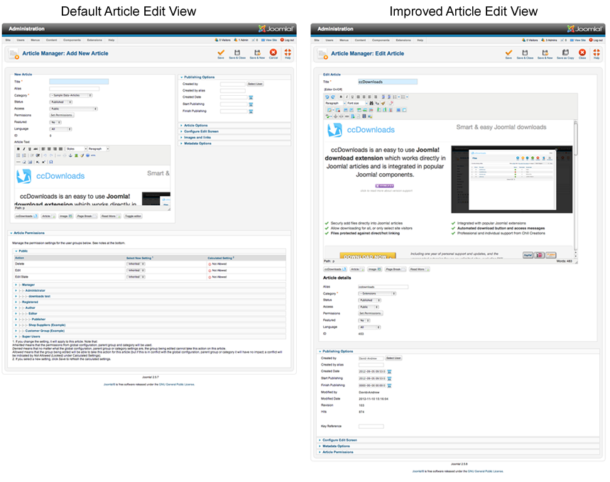 Improved Joomla! 2.5 article manager