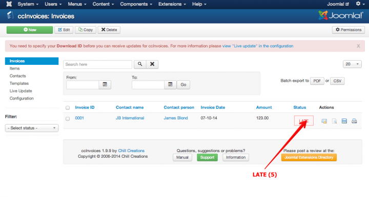 ccinvoices number days late