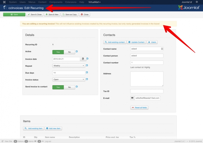recurring invoice ui